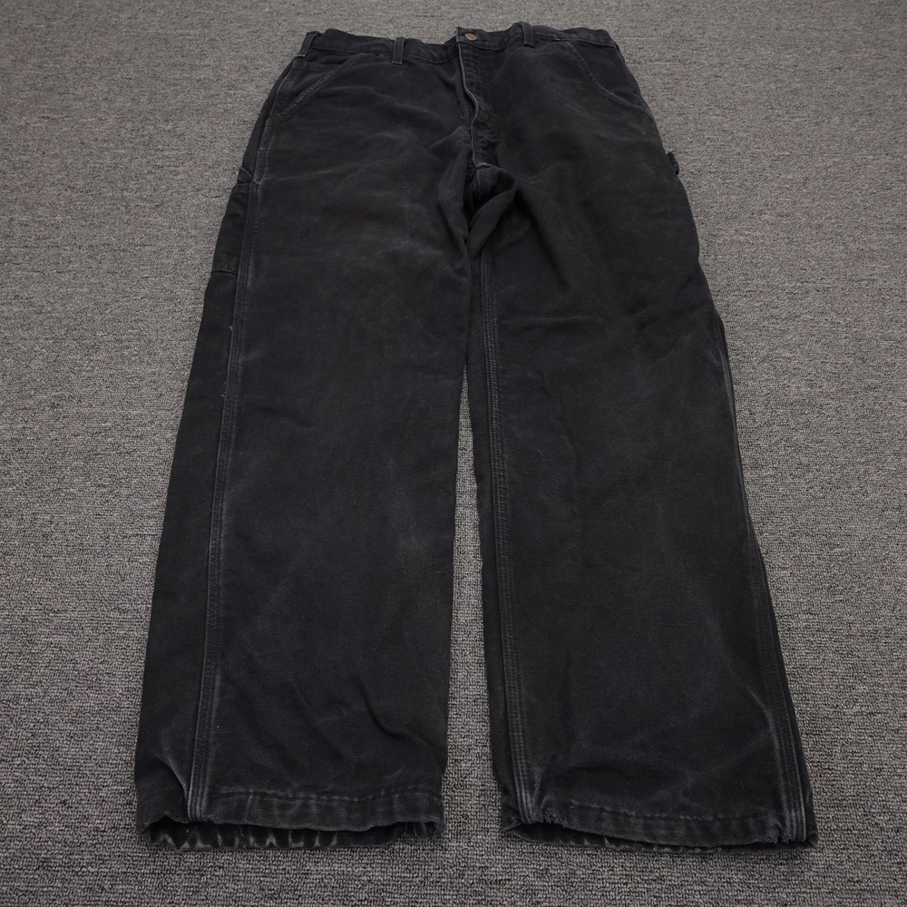 Carhartt Pants Mens 34x29 Black Canvas Flannel Lined Carpenter Ankle Zip